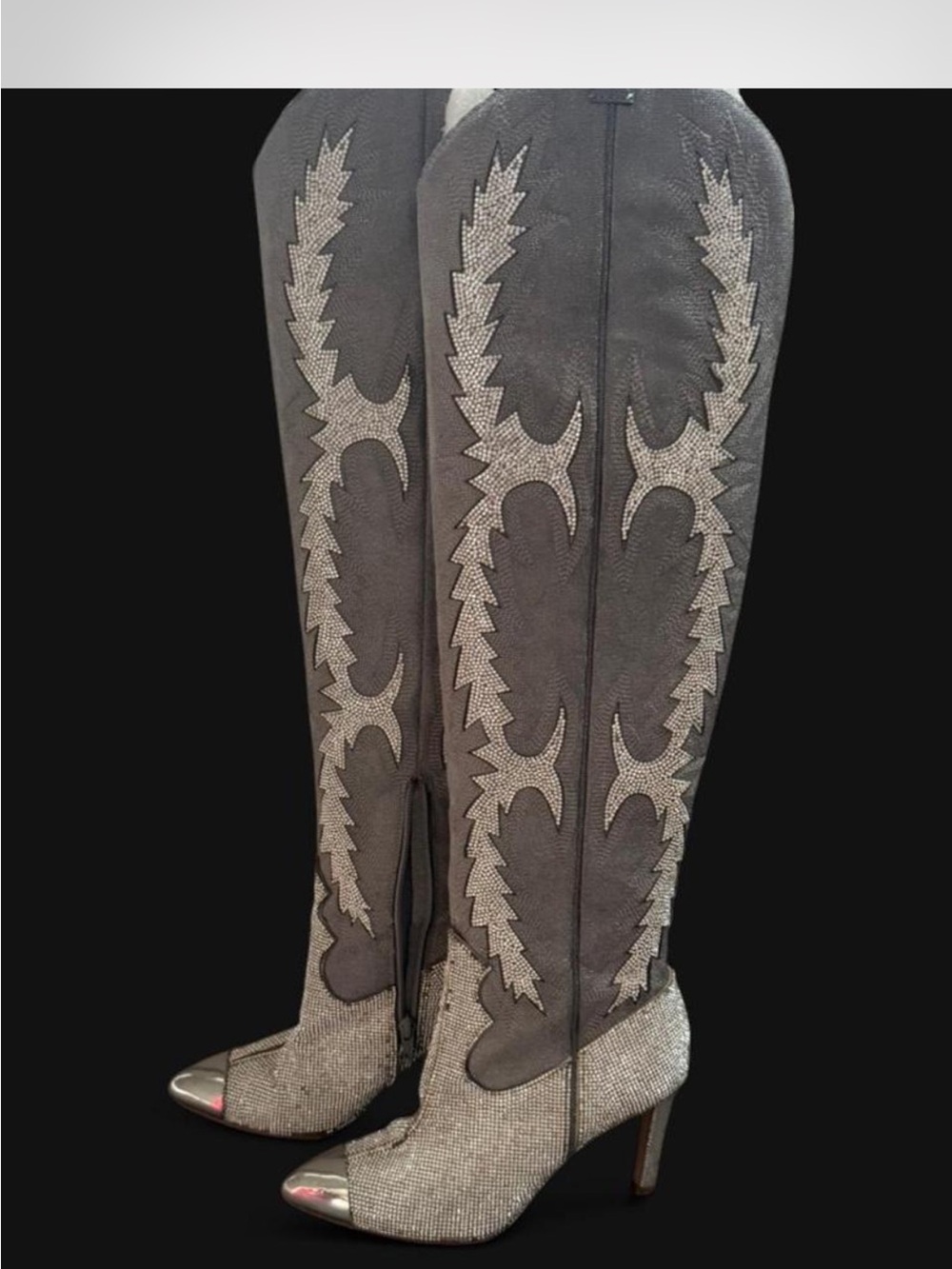 Gianni Bini Gray Embellished Knee-High Stiletto Boots